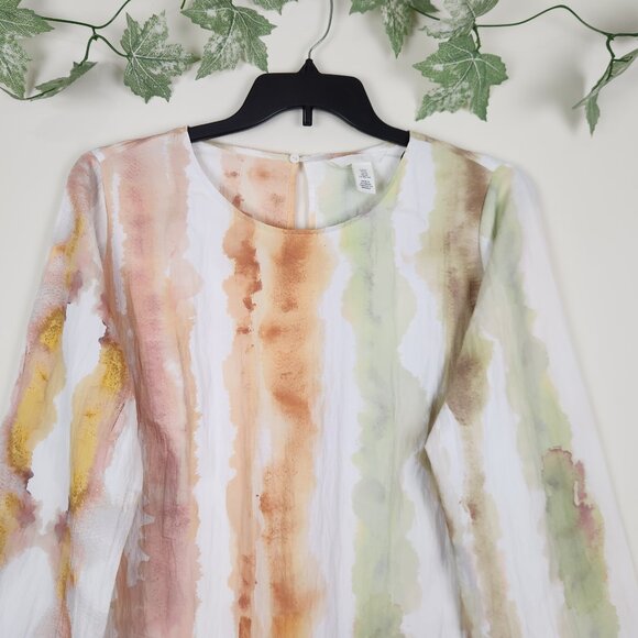 H&M Size XL Long Sleeve Lightweight Tie Dye Multicolor Boho Mini Dress - Picture 2 of 7